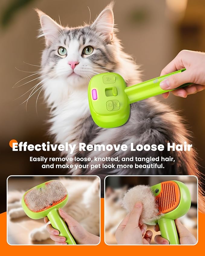 4-in-1 Cat Steam Brush, 2025 Upgraded Pet Steam Brush for Indoor Cats Dogs Spray Hair Removal Comb, 2 Spray Self-Cleaning Dog Brushes for Shedding,Massage,Cleaning Grooming (White)