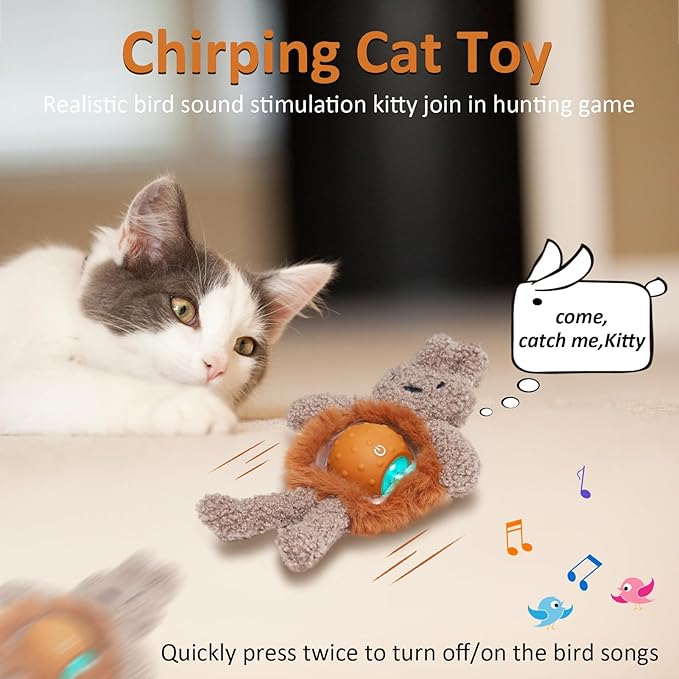Salodal Interactive Cat Toys for Indoor Cats,Fast Moving Ball with Rabbit Cover,Bird Chirping Toy for Bored Indoor Adult Cats,Automatic Kitten Toys,Smart Self Play Ball,Motion Activated, Rechargeable
