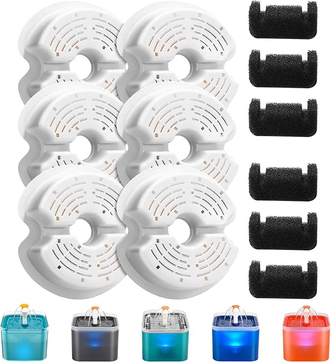 AONBOY Cat Water Fountain Filters: Suitable for AONBOY Cats Fountains F2 - Cat Fountain Filter Replacement(6 Filters + 6 Sponges)
