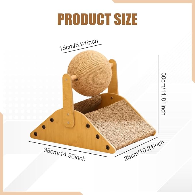 Cat Scratcher Bed Kitten Scratch Pad Furniture Protector Sisal Scratcher Board with Ball for Sleeping Lying Playing Curled up, L