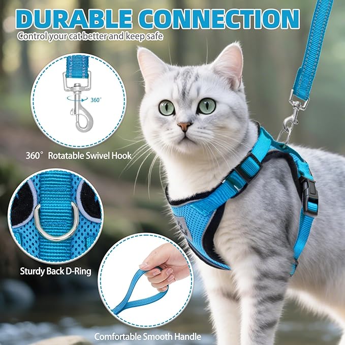 PUPTECK Cat Harness and Leash Set Escape Proof Reflective Cat Walking Harness Adjustable Soft Breathable Mesh Vest for Small Pets, Blue, XS