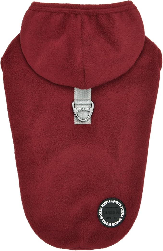 Puppia Zuko Warm Winter Hooded Polar Fleece Shirts with Integrated Harness for Small and Medium Dogs, Wine, Small