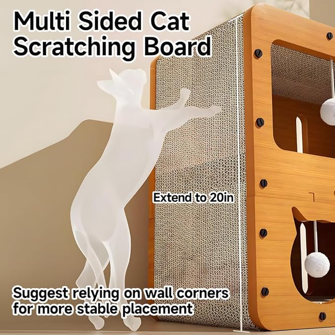 Breathable Cardboard Cat Scratcher House,Cat House for Indoor Cats,Wooden Cats Beds Condos，Bedsure Kitten Cave Furniture，Cute Playhouse Box，Large Size，Suitable for Cats up to 15 lbs