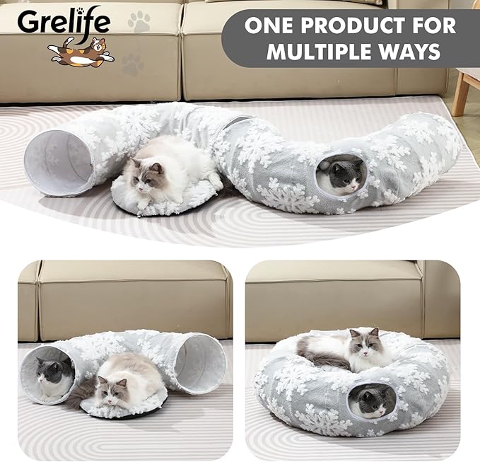 Grelife Cat Tunnel Bed for Indoor Cats, Cute Cat Tunnel Toys, Cat Donut Tunnel Toys with Washable/Removable Cushion, Non-Slip Base, for Cats, Kittens, Small Pets(33.4")