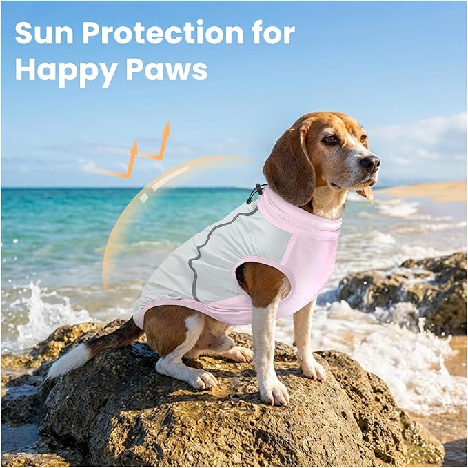FUAMEY UV Protection Sleeveless Dog Shirt, Sun Protection Pet Summer T-Shirt with Zipper & Reflective Strips, Lightweight Quick-Dry Breathable for Large Dog Breeds (Pink, 3XL)