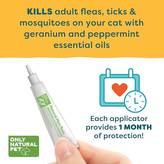Only Natural Pet Flea and Tick Prevention for Cats - EasyDefense Flea Remedy - Natural Flea Treatment Control Squeeze-On Drops - Tick and Flea Protection - Three Months Supply (Single)