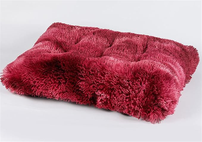 Long Plush Calming Pet Bed Cuddler Pet Bed for Dogs and Cats Fluffy Faux Fur Dog Bed with Anti Slip Bottom Machine Washable Pet Sleep Bed Crate Mat Tie-Dye Wine Red 2XL