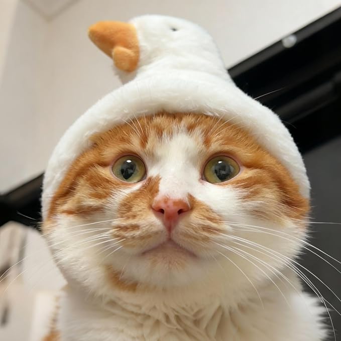 Adorable Pet Plush Headwear, Soft Small Pet Costume Warm Hat for Cat Puppy Dog, Cute Comfortable Pet Head Cover Ear Muffs for Festival Party Activity, Goose, 1 Piece