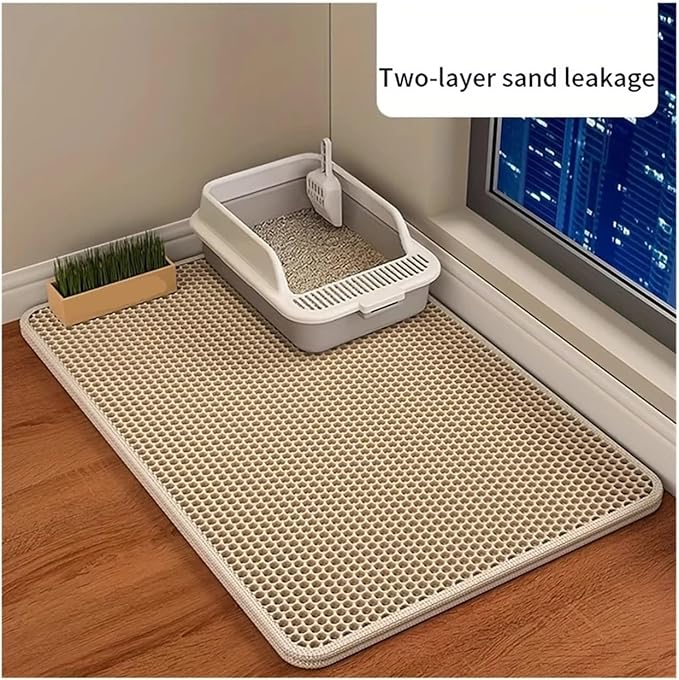 1Pc Large Size Cat Litter Honeycomb Double Layer Design,Urine Waterproof,Easy Cleaning,Scatter Control,Stay Clean(Khaki,M-55X75cm)