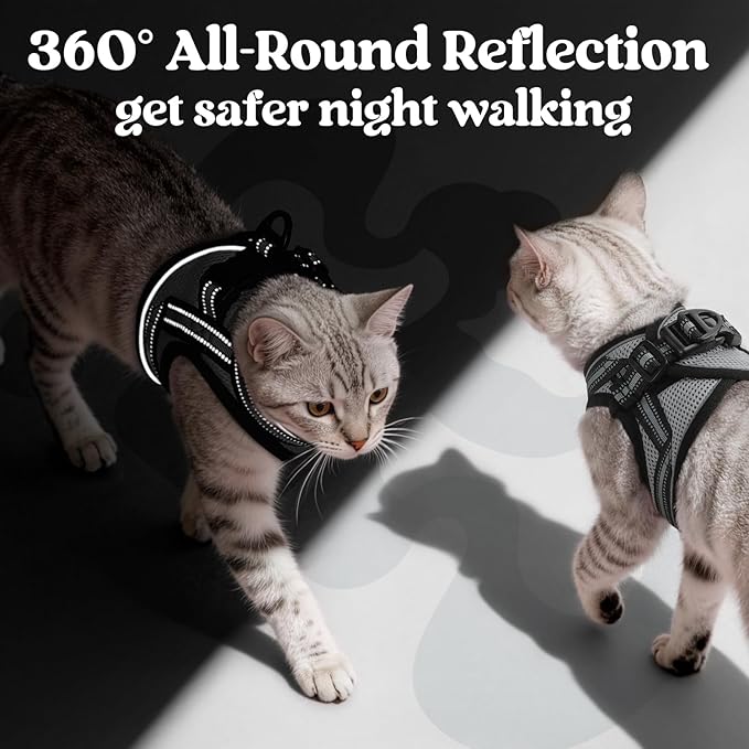 rabbitgoo Cat Harness and Leash Set for Walking Escape Proof, Adjustable Soft Kittens Vest with Reflective Strip for Cats, Comfortable Outdoor Vest, Grey, L