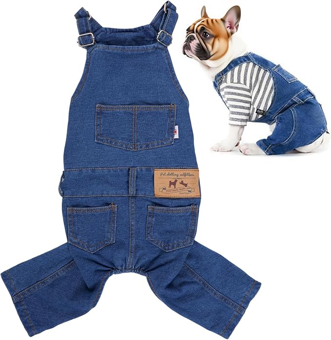 Rbenxia 1 Piece of Dog Denim Shirts Puppy Jean Jacket Sling Jumpsuit Costumes Pet Jean Overalls Dog Pants Outfits for Small Puppy Cat Pets (Blue, Small)