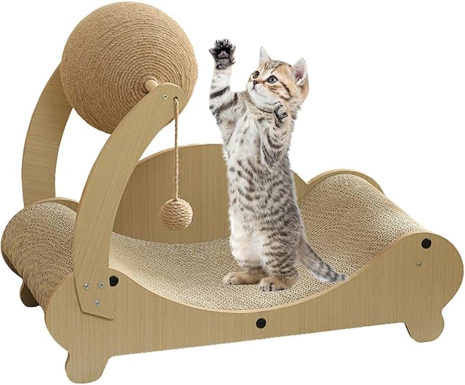 Cat Scratching Bed - Pet Chair with Interactive Ball, Durable Scratch Lounger Sofa, Kitten Rest Play Furniture | Indoor Home Use for Small Medium Playing Sleeping Relaxing Indoor Home Furniture