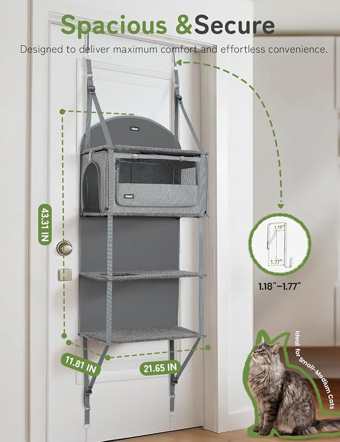 Pet Carrier for Small/Medium Cats Up to 22lbs, 4 in 1 Multi-Level Door Hanging Cat Tree Tower Condo for Indoor Cats, Collapsible and Tool-Free Assembly, Fits Doors <86in H