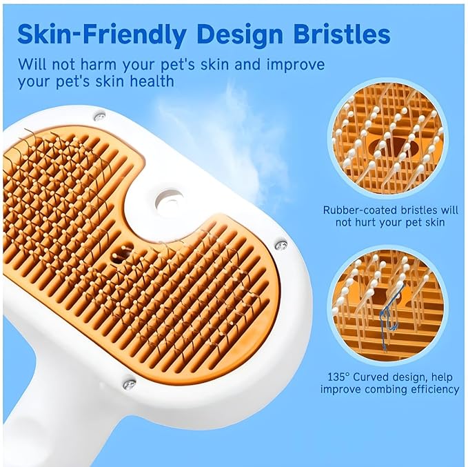 3-in-1 Pet Steam Brush for Dogs & Cats – Gentle Grooming Comb with Spray & Waterless Shampoo – Fur Shedding, Hair Removal, Dematting & Detangling Tool – Portable Steam Cleaner for Long or Short Hair