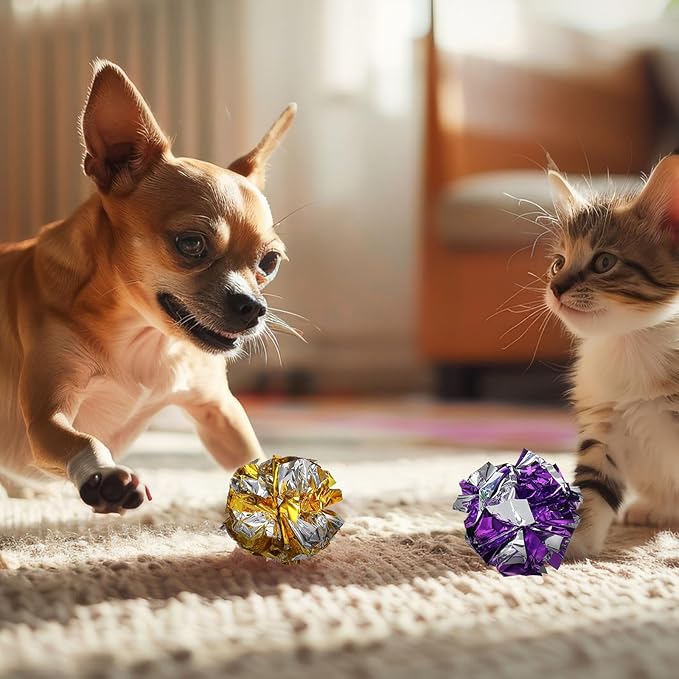150 Pcs Cat Crinkle Toys, 2-Inch Crinkle Balls for Cats, Colorful Mylar Cat Balls for Indoor Cats, Interactive Ball for Chase, Pounce, and Exercise