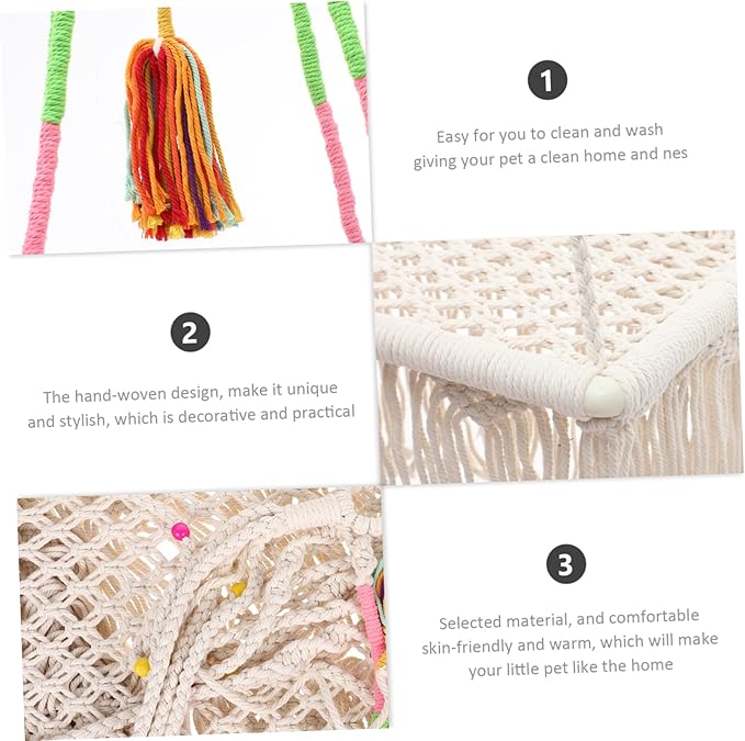 Yardwe Bohemia Style Hanging Cat Bed Macrame Hammock Rope Swing for Indoor Cats Wear Resistant Cozy Resting Nest Kitten Swing Pet Furniture