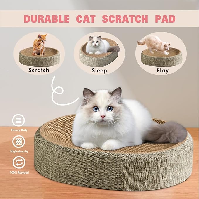 Cat Scratching Board Bed, 2 In 1 Oval Cat Scratcher Cardboard Bowl Nest, Cats Scratching Board For Indoor Cats Scratch Pad Lounge Bed, Furniture Protector From Kitten Claws For Grinding Claws And Rest