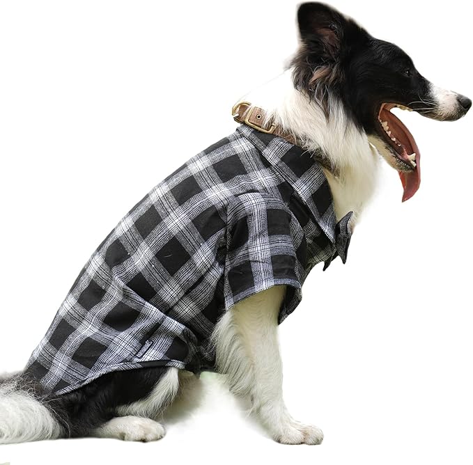Pet Shirt Clothes for Dogs and Cats, Puppy Plaid Cotton Polo Shirts Adorable Casual Pet Apparel T Shirts (Black&White, X-Small)