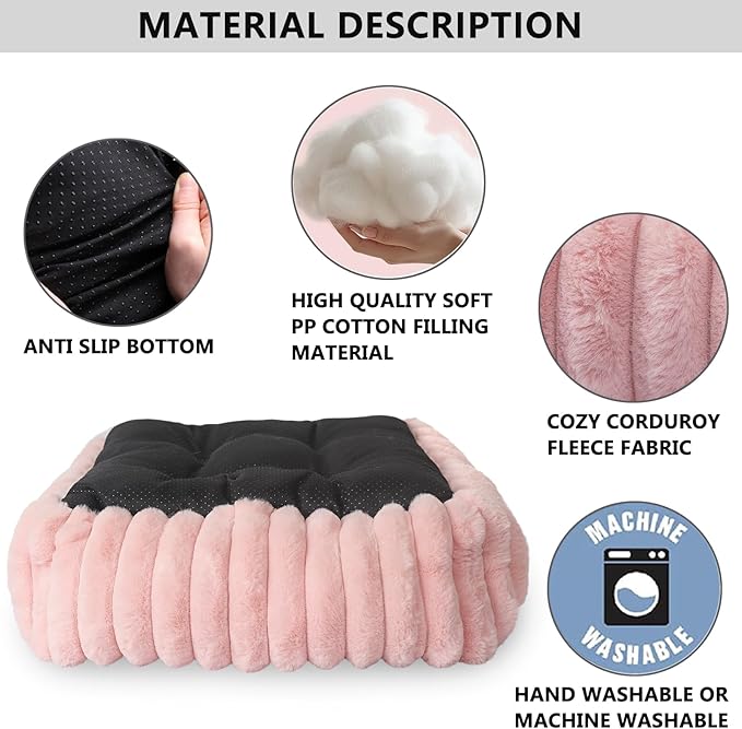 Cute Small Dog Beds for Small Dogs Girl and Cats Washable,Rectangle Cat Bed with Sides Orthopedic Soft Cozy Calming Sleeping Puppy Beds Pink Pet Cuddler Doggie Bed with Anti-Slip Bottom S(20"x19"x5")