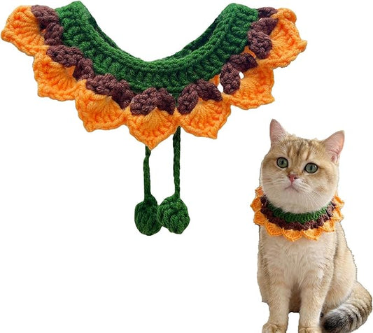 Handmade Crochet Kitten Cat Bowtie Collar | Cute Knitted Breakaway Cat Tie Collars | Small Kitty Ties Accessories (Sunflower)