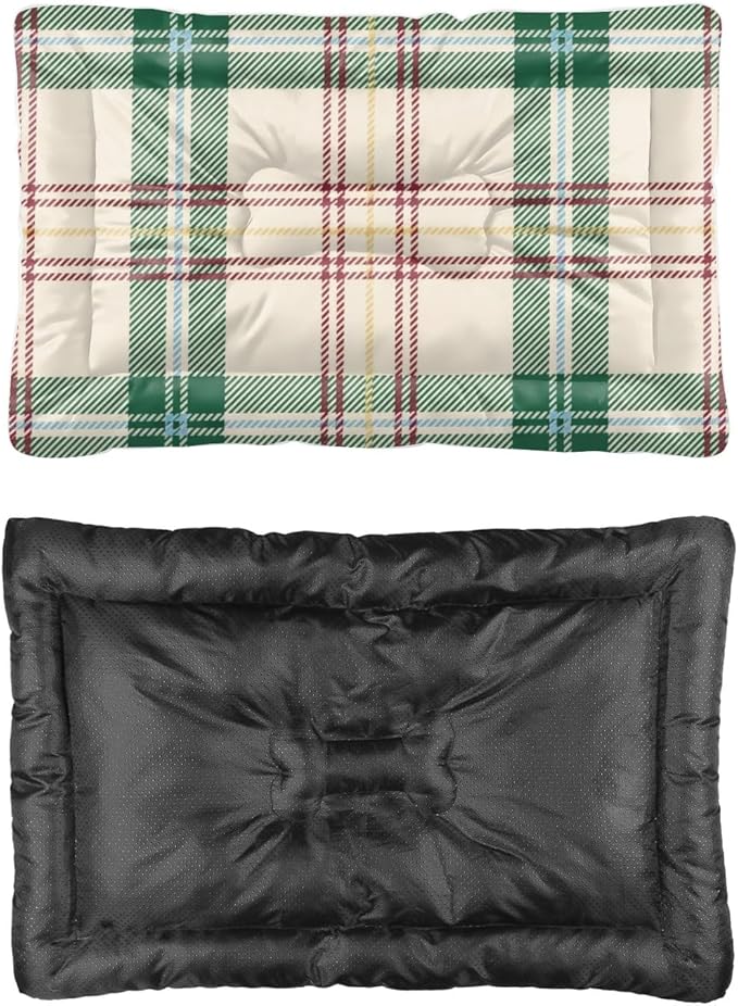 Green Red Yellow Plaid Dog Beds Non Slip Bottom Dog Bed Chew Proof Cozy Soft Bed for Cage Pet Accessories for Dogs Printed Crate Gift Portable Pet Mat 36× 24 Inch Indoor Outdoor