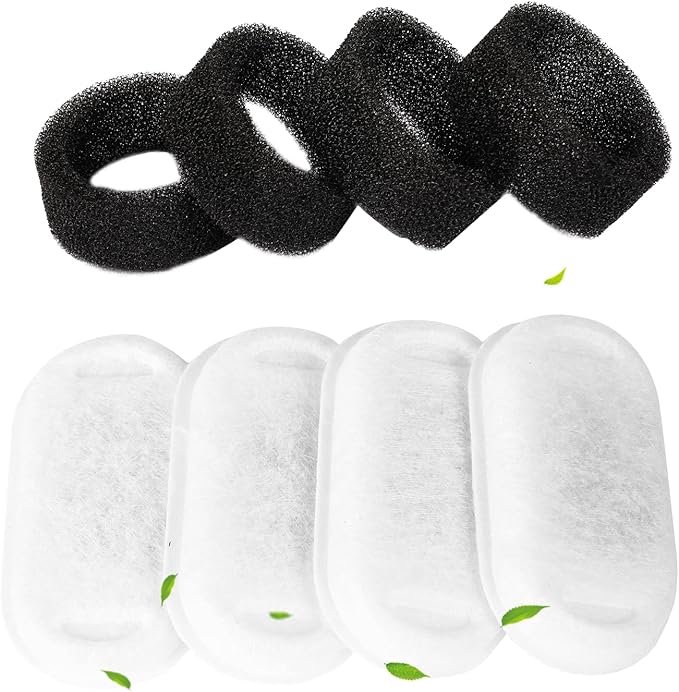 Cat Water Fountain Filters, 4PCS Carbon Filters & 4PCS Pre-Filter Sponges, Pet Water Fountain Filters for 3.2L/108oz Stainless Steel Cat Water Fountain Dog Water Fountain