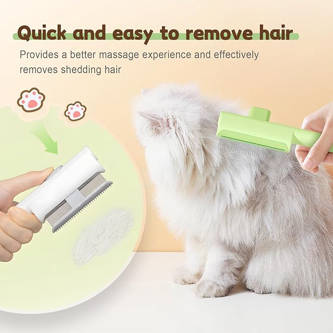 Pet Hair Removal Comb Flea Comb, 2025 Upgrade Cat Grooming Brush, Cat Brush with Release Button, De-Shedding Hair, Dog Grooming Supplies, Fine-Tooth Massage (Blue+Green)