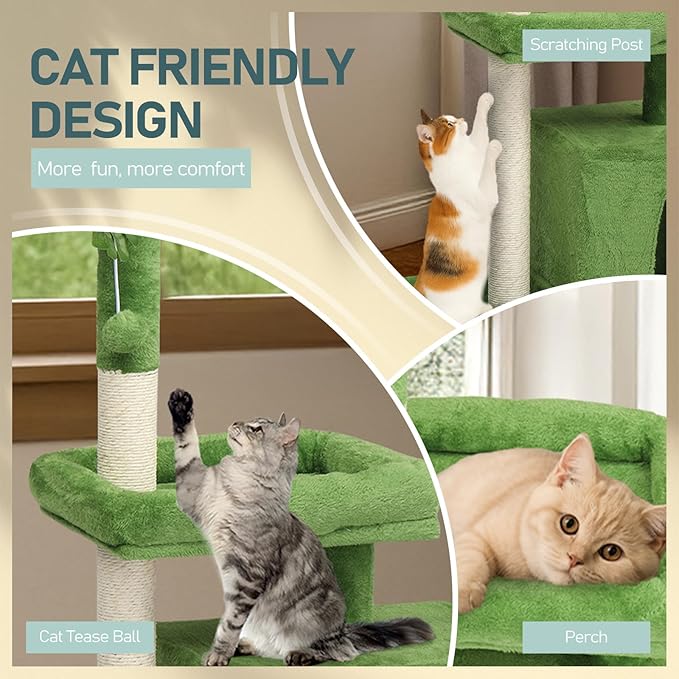 40in Cat Tree with Leaves, Multi-Level Cat Tower with Scratching Post, Cozy Condo & Padded Perch, Dangling Ball Toy for Kittens and Indoor Cats, Compact Cat Furniture for Small Spaces, Green