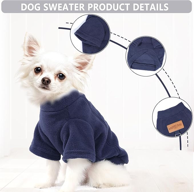 2 Pack Dog Sweaters with Leash Ring Warm Fleece Dogs Sweatshirt for Small Medium Dogs Pet Puppy Coat Apparel Outfits Winter Dog Clothes for Chihuahua, Yorkie, Bulldog, Dachshund Cats L, Grey