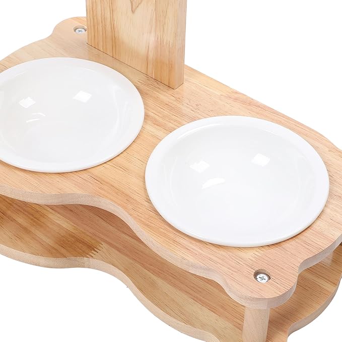 Wood Raised Cat Food Bowls 2 in 1 Automatic Pet Feeder and Water Dispenser Elevated Dog Bowls Stand with Solid Wood Design for Cats Dogs Pets