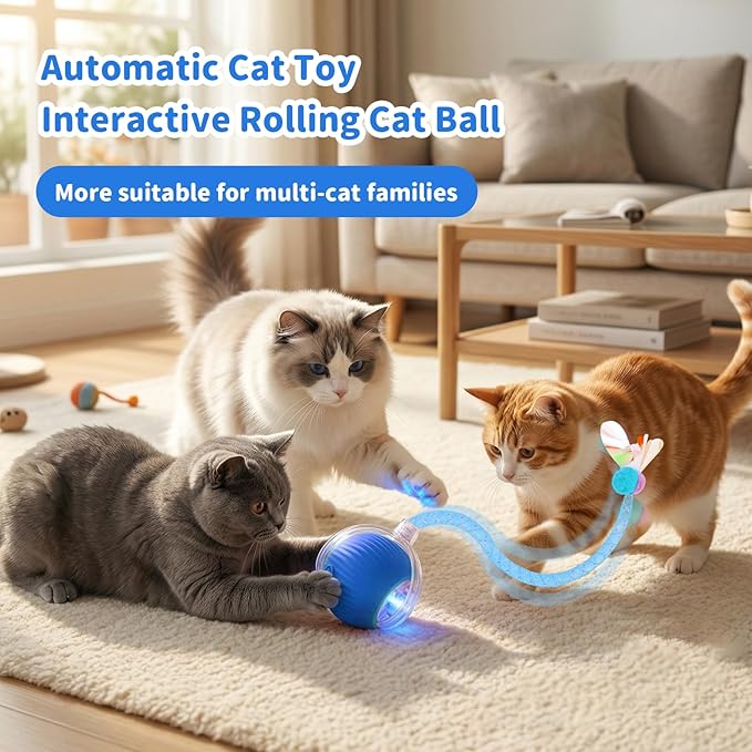 Interactive Cat Toys for Indoor Cats Smart Automatic Ball Rolling for Bored Kitten Pet Upgraded Speedy Moving Chase Dogs Toy Mothers Day Gifts Blue Dragonfly