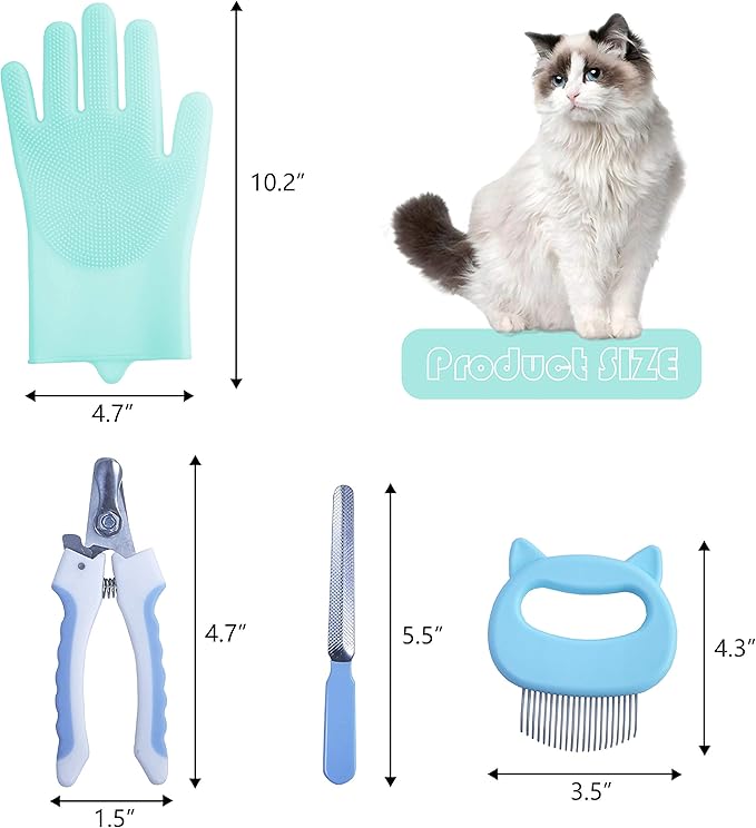 KlerRoem Cat Bathing Bag, Adjustable Anti-bite and Anti-Scratch Cat Shower Mesh Grooming Bag for Pet Dogs and Cats, Includes Pet Nail Clipper, Nail File, Grooming Glove, and Cat Shell Comb