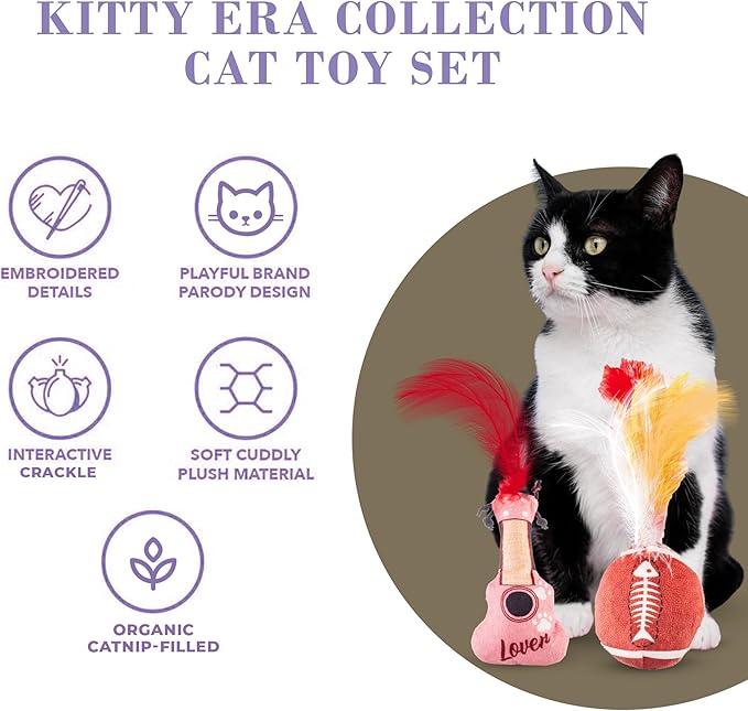 Haute Diggity Kitty Era Collection Set, Plush Cat Toys Catnip Filled with Interactive Crackle Sound, Safe & Durable Toys for Cat & Kitten, 2 Pcs
