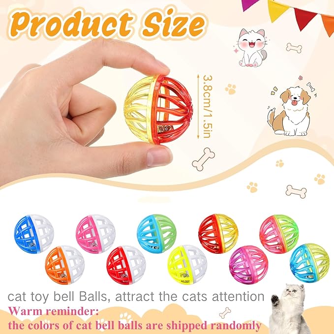 Silkfly 60 Pcs Value Cat Toy Balls with Bells, Plastic Lattice Jingle Balls for Kittens, Interactive Chasing & Pounce Rattle Toys, Assorted Colors