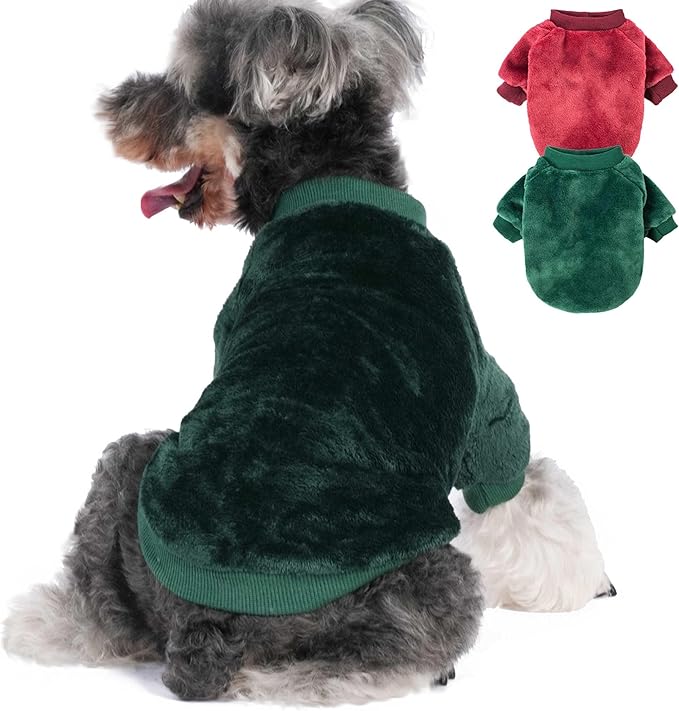 Dog Sweater | 2-Pack Clothes Jackets XXS - XXL for Small Dog Breed (Male & Girl), Super Soft Winter Coats Sweaters for Dogs and Cats, Pet Apparel Outfits (Wine red,Dark Green, Large)