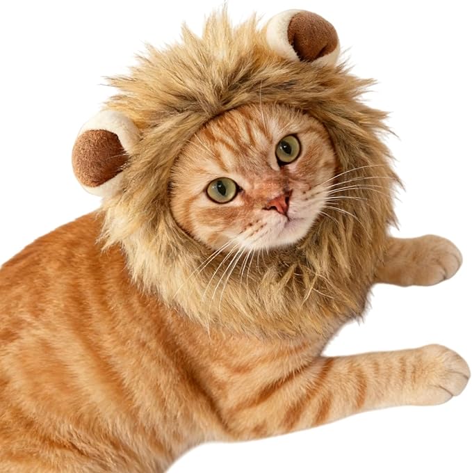 Adjustable Lion Mane Wig Pet Costume for Cats, Soft Halloween Cat Clothing with Secure Fit, Comfortable Polyester Feline Apparel for Parties, Fun Photo Sessions with Adorable Cat Costumes (Size M)