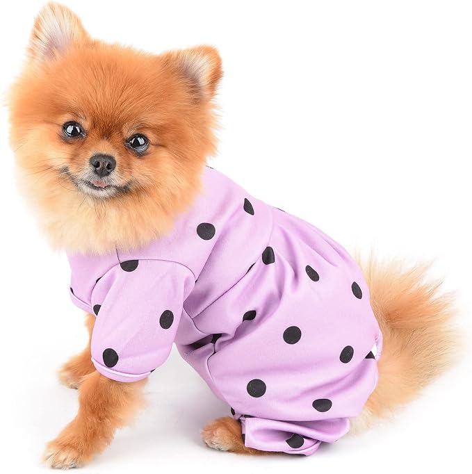 PAIDEFUL Polka Dot Dog Pajamas for Small Dogs, Lightweight Four-Leg Puppy One-Piece with Belly Coverage, Soft Pullover Sleepwear for Chihuahua Yorkie and Cats, Purple, S