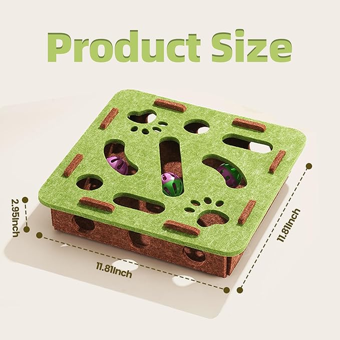 Interactive Cat Puzzle Feeder Toy - Felt Maze Box with 3 Jingle Balls for Indoor Cats Kittens | Mental Stimulation, Slow Feeding, Fun Exercise & Natural Hunting Instincts