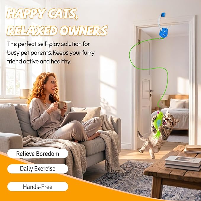 Interactive Cat Toys for Indoor Cats, Automatic Hanging Door Frame Cat Toy with Bird, Mouse & Feather Teasers, Motion Activated Self Play Exercise Toy for Bored Kittens & Adult Cats.