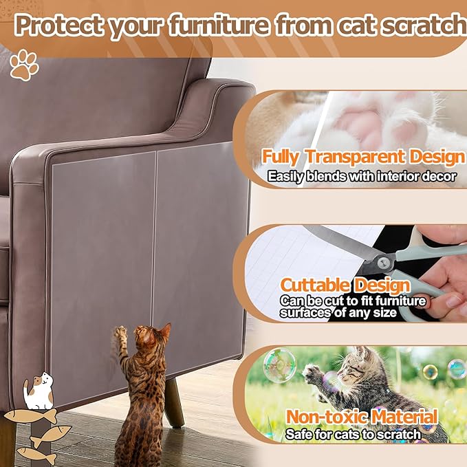 Acostop Cat Scratch Furniture Protector - Specially Designed for Leather Furniture, Easy to Remove Anti-Scratch Couch Protector from Cat, No Pins, 16 Pack