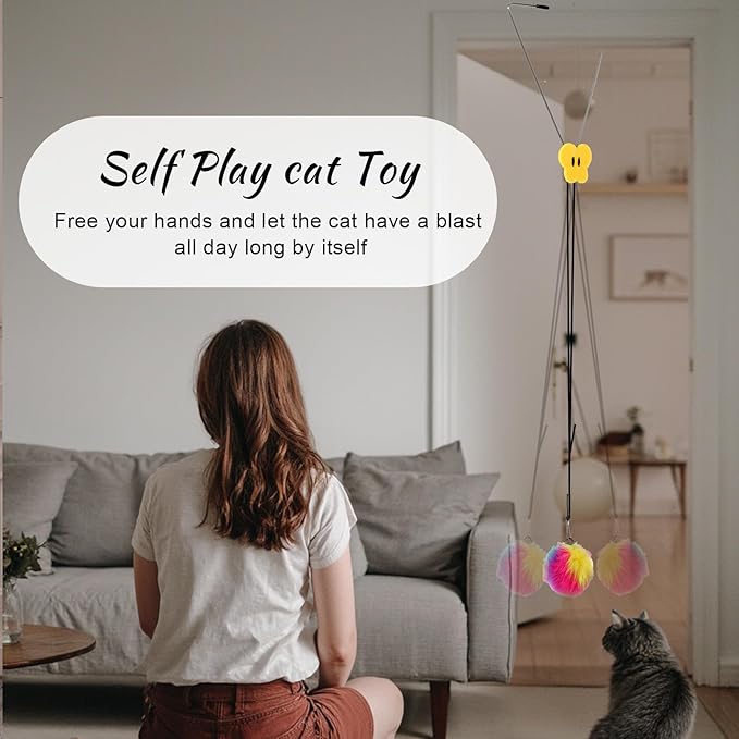 Self Play Cat Toy for Door Frame Hanging Cat Rope Toy for Indoor Cats 360 Rotation Cotton Rope Independent Play Hanging Door Frame Cats Toys Kitten String Teaser Safe Pet Wand Spring Toys