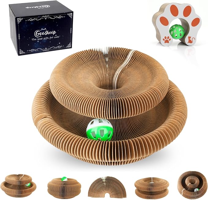 Goosheep 1 Pack Kitty Curls Interactive Cat Toys for Indoor Cats, Magic Organ Cat Scratching Post, Cardboard Cat Scratcher Pad Ball Scratcher Board