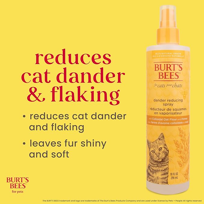 Burt's Bees for Pets Cat Dander Reducing Spray with Colloidal Oat Flour and Honey, Waterless Grooming Spray for Dry Skin & Dandruff Control, Cat Dander Remover for Allergy Support, 10 Fl Oz - 2 Pk