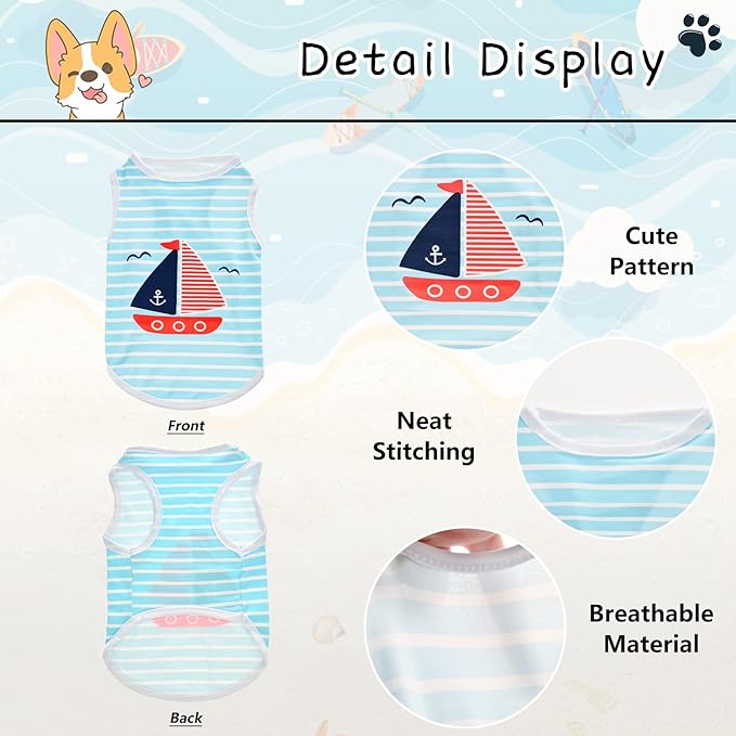 4Pcs Puppy Cat Shirts Dog Polka Dot Vest Dog Stripe Sleeveless T-Shirt Pet Soft Vest Breathable Clothes for Small Medium Dog Puppy Kitten Cat Middle-L