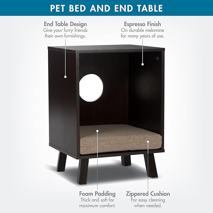 Paws & Purrs Stylish 2-in-1 Pet Bed & End Table – 3" Foam Cushion, Removable Cover, Compact Hideaway for Cats and Dogs Up to 25 lb