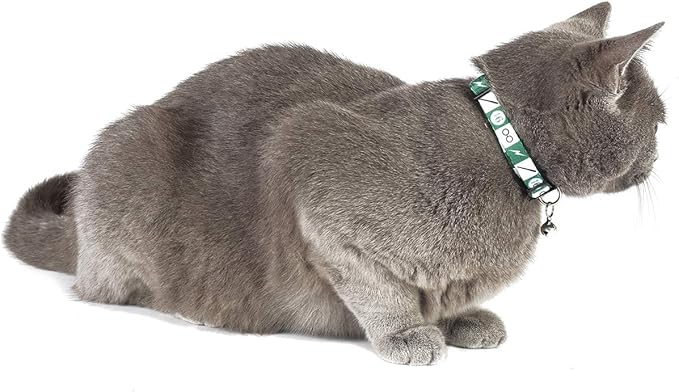 2PCS Halloween Cat Collar Safely Breakaway Magic Stripe Pattern Adjustable Kitty Collars with Cute Bell for Cats Kitten (Green)
