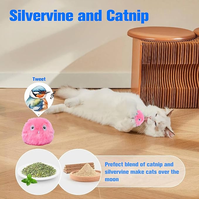 2 Pcs Speedy Tail, Interactive 2.0 Cat Toy Ball for Indoor, Automatic Speedy Sprint Balls and Chirping Ball, Self Play Hunting Rolling Kitty Kitten Catnip Exercise Toys
