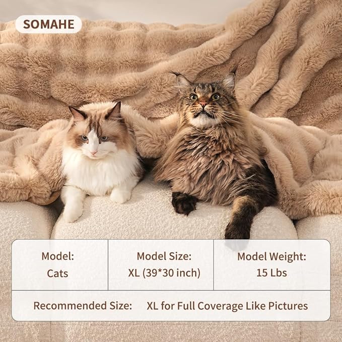 SOMAHE Pet Blanket, Reversible Sherpa & Bubble Fleece Pet Throw, Ultra-Soft Plush for Cats & Small Dogs, Machine Washable, Anti-Static, Warm & Cozy,28"×22" Inch Coffee