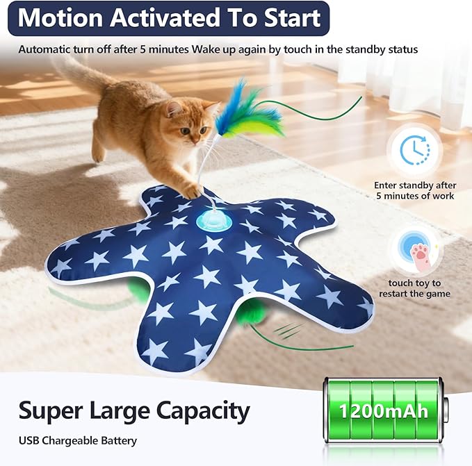 Sofolor Interactive Cat Toys Tumbler, Moving Concealed Feathers, Touch Activated, Rechargeable Cat Toys for Indoor Cats, 2in1 Hide and Seek for Kittens