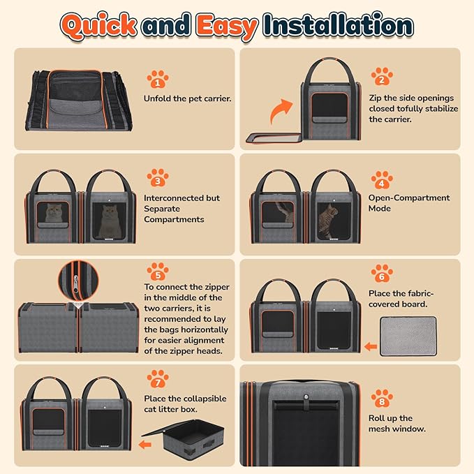 Cat Carrier Bag Large for Travel: 2-in-1 Cat Carrier Soft with Litter Box 34x13x16in Secure The Car Seat for 2 Cats Travelling Design Long Trips Ride